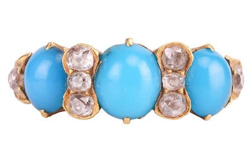 Lot 166 - A turquoise and diamond half hoop ring,...