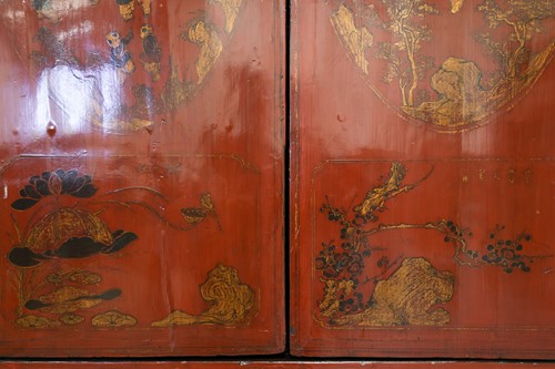 Lot 230 - A traditional Chinese red and black lacquer...
