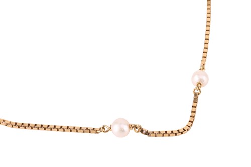 Lot 159 - A box link necklace with cultured pearl...