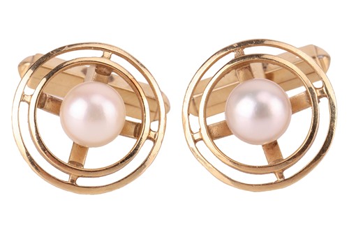 Lot 138 - Mikimoto - a pair of cultured pearl cufflinks,...