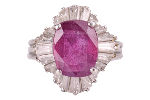 Lot A ruby and diamond ballerina ring, featuring a...