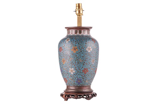 Lot 77 - A Chinese cloisonne vase, converted into a...