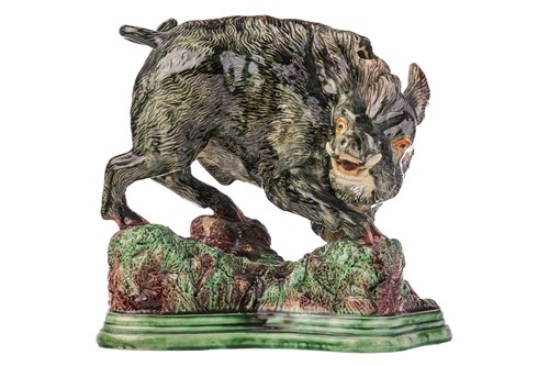 Lot 335 - A large Mafra majolica model of a wild boar, c....