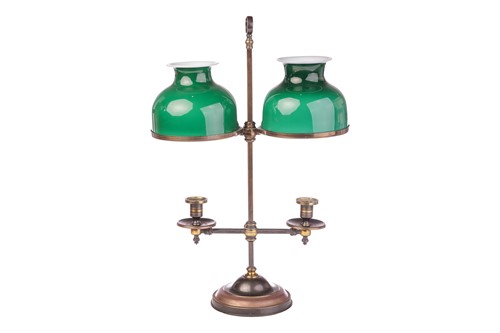 Lot 278 - A 20th century brass and enamel students lamp,...