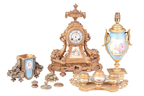 Lot 331 - A pair of Sevres porcelain bleu celeste vases,...