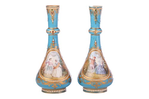Lot 331 - A pair of Sevres porcelain bleu celeste vases,...