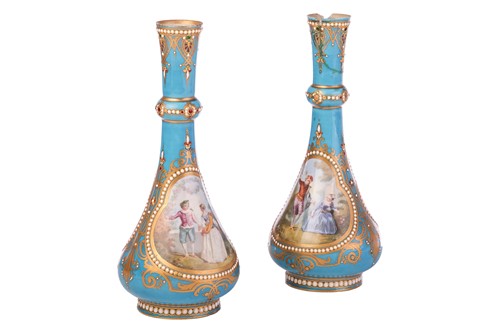 Lot 331 - A pair of Sevres porcelain bleu celeste vases,...