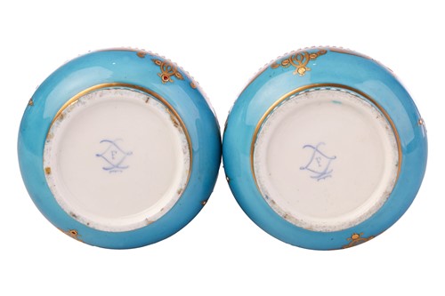 Lot 331 - A pair of Sevres porcelain bleu celeste vases,...