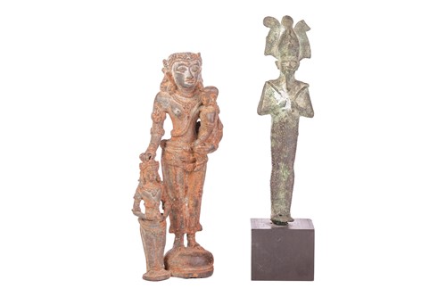 Lot An Egyptian verdigris bronze figure of Osiris,...