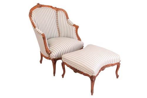 Lot 218 - A French walnut upholstered armchair and...