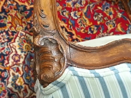 Lot 218 - A French walnut upholstered armchair and...