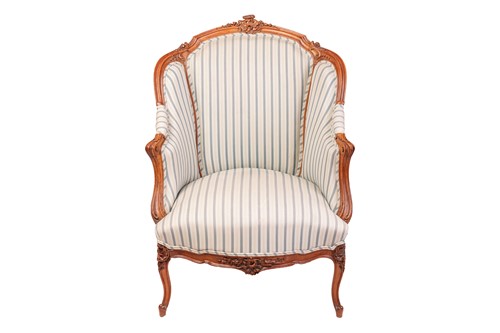 Lot 218 - A French walnut upholstered armchair and...
