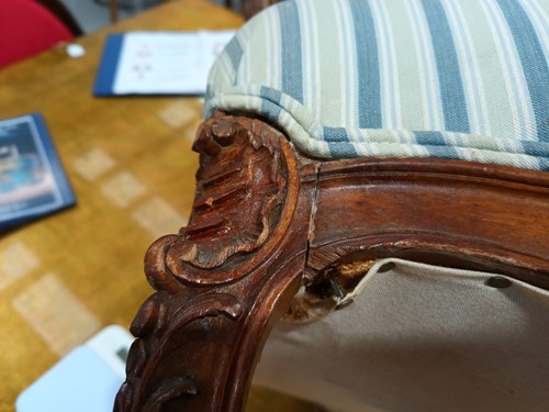 Lot 218 - A French walnut upholstered armchair and...