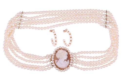 Lot A Mikimoto cultured pearl choker and a pair of...