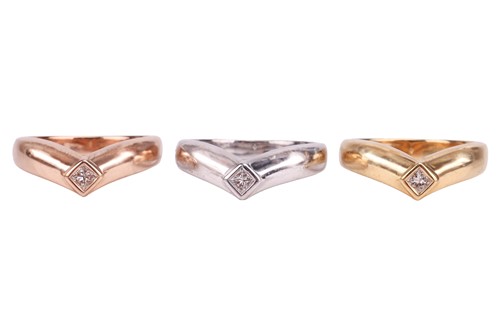 Lot 174 - A set of three diamond-set rings of chevron...