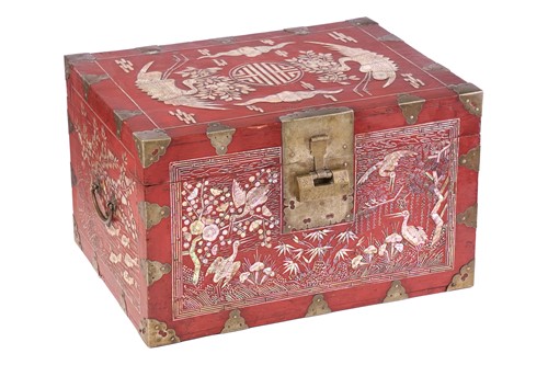 Lot A Korean cinnabar and mother of pearl inlaid...