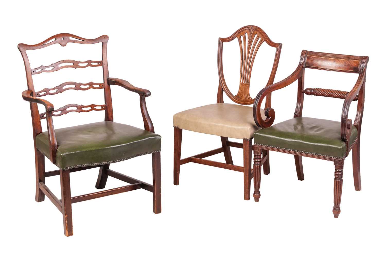 Lot 192 - A George III mahogany ladder back carver chair,...