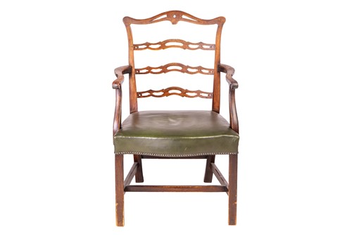 Lot 192 - A George III mahogany ladder back carver chair,...