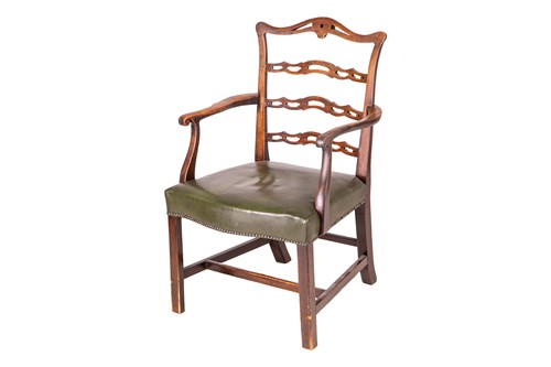 Lot 192 - A George III mahogany ladder back carver chair,...