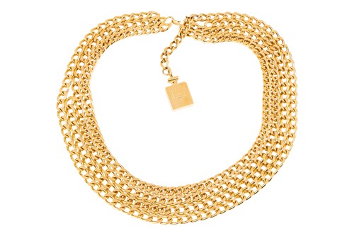 Lot 150 - Chanel - a four-row chain belt suspending a...