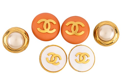 Lot Chanel - three pairs of clip-on earrings; the...