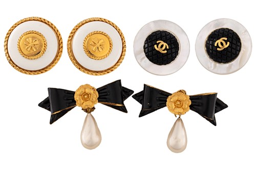 Lot Chanel - three pairs of clip-on earrings; the...