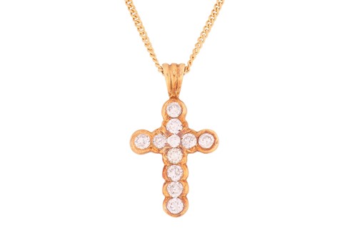 Lot 164 - A diamond cross pendant on chain, the pendant...