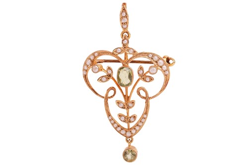 Lot 160 - An Edwardian peridot and split pearl pendant...