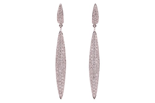 Lot A pair of diamond-set torpedo drop earrings,...