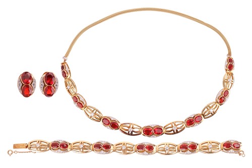 Lot A fire opal and diamond necklace, bracelet and...