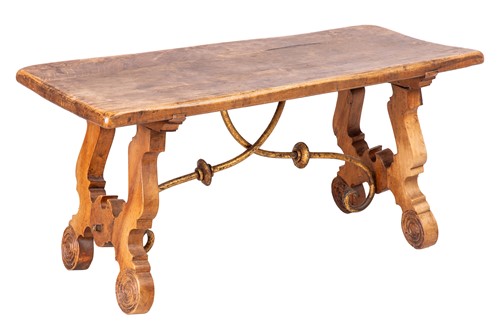 Lot 247 - A Spanish walnut armchair with leather back...