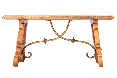 Lot 247 - A Spanish walnut armchair with leather back...