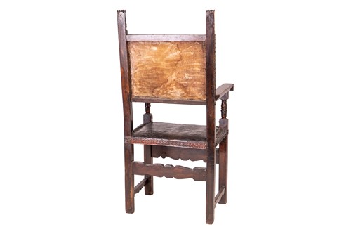Lot 247 - A Spanish walnut armchair with leather back...
