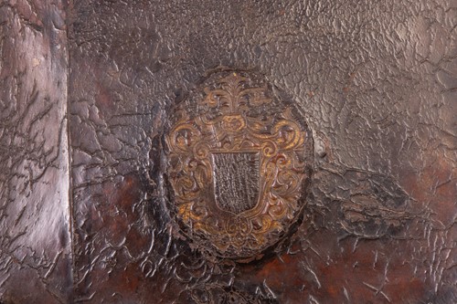 Lot 247 - A Spanish walnut armchair with leather back...