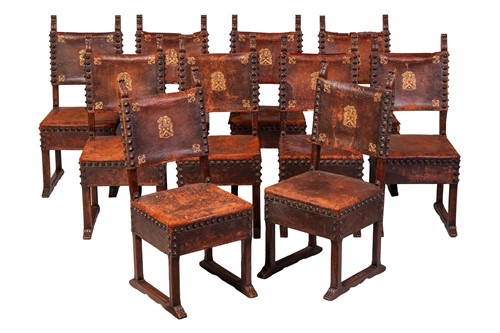 Lot 214 - A set of ten Italian late 18th-century oak and...