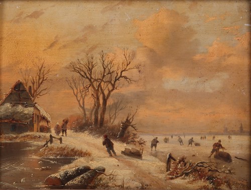 Lot 13 - Dutch School (19th century), Skating scene,...