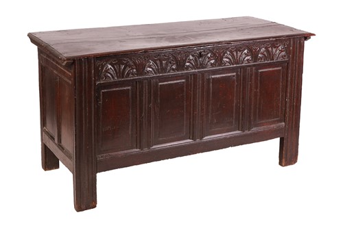 Lot 81 - Late 17th-century oak coffer, carved with an...