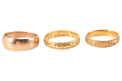 Lot 201 - Three wedding bands; the first comprising a...