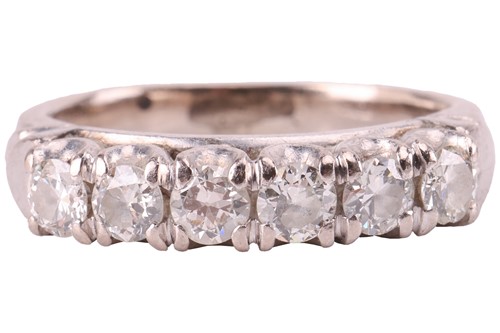 Lot 21 - A diamond-set half-hoop ring, claw-set with...