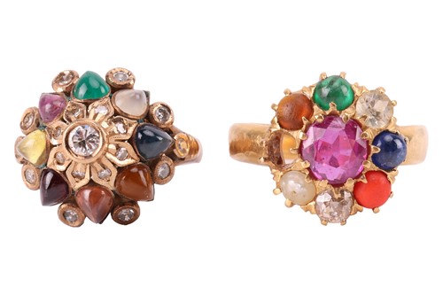 Lot 35 - Two nine-gem rings, set with various gemstones...