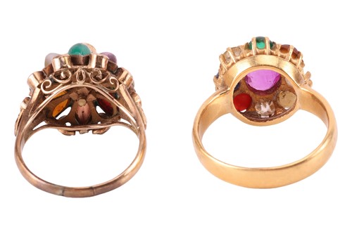 Lot 35 - Two nine-gem rings, set with various gemstones...
