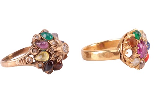Lot 35 - Two nine-gem rings, set with various gemstones...