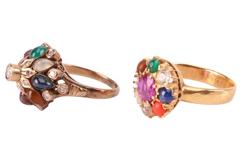 Lot 35 - Two nine-gem rings, set with various gemstones...