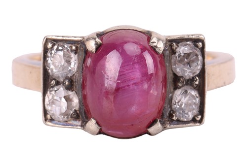 Lot 67 - A star ruby and diamond dress ring, centred...