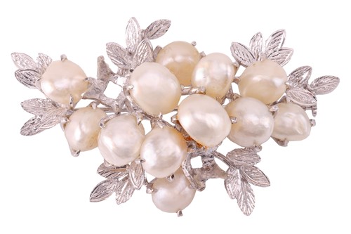 Lot 40 - A pearl-set spray brooch, claw-set with twelve...