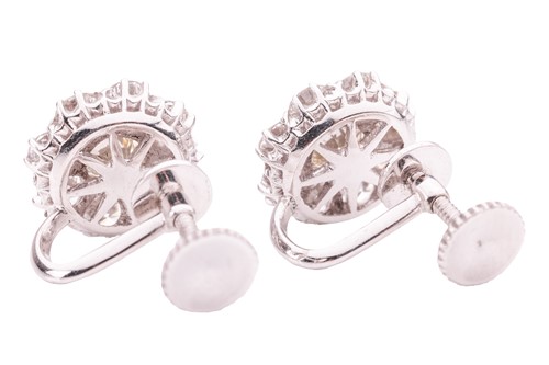 Lot 45 - A pair of diamond-set floral cluster earrings,...