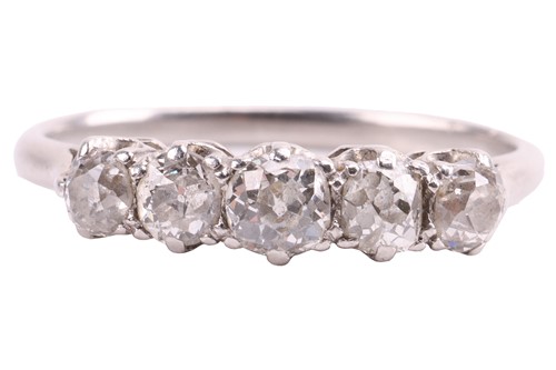 Lot 190 - An old-cut diamond half-hoop ring, claw-set...