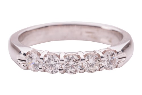 Lot 66 - A diamond five-stone ring in 18ct white gold,...