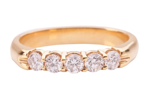 Lot 52 - A diamond five-stone ring in 18ct yellow gold,...