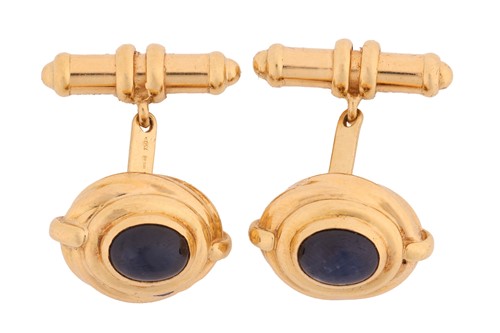 Lot 97 - A pair of sapphire-set cufflinks, of...